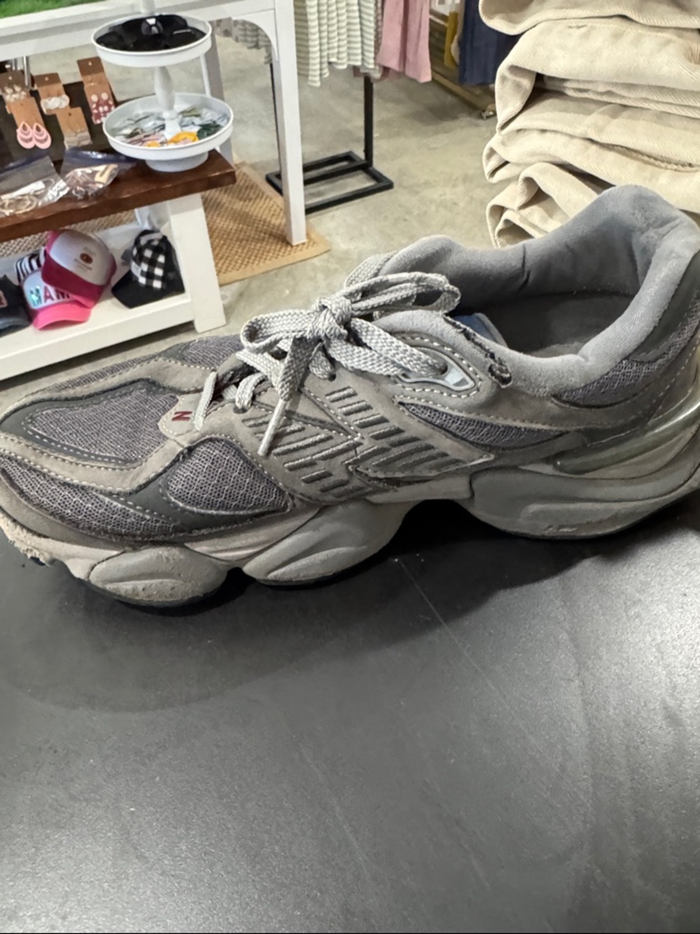 New Balance Grey Mesh & Suede Sneakers with Blue Logo - Picture 7 of 8